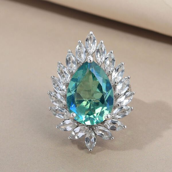 Pfau Triplett Quarz und wei&szlig;er Topas-Ring, 925 Silber platiniert  ca. 15,54 ct image number 2