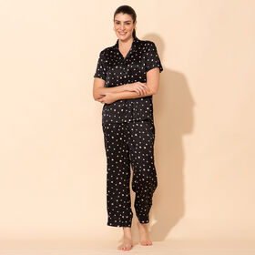 TAMSY - Satin Loungewear, L 40, Schwarz