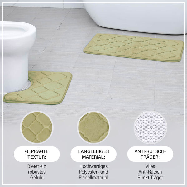 Homesmart- 2er-Set gepr&auml;gte Flanell-Badematte mit rutschfester Unterseite. Gr&uuml;n image number 1