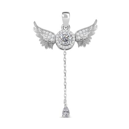 Designer Stil- Moissanit Engelanh&auml;nger mit beweglichen Fl&uuml;geln 925 Silber rhodiniert ca. 1.26 ct