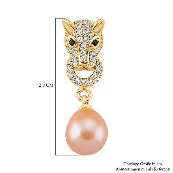 Pfirsich-Süßwasser Perle, Zirkonia Ohrringe Messing 13.50 ct image number 6