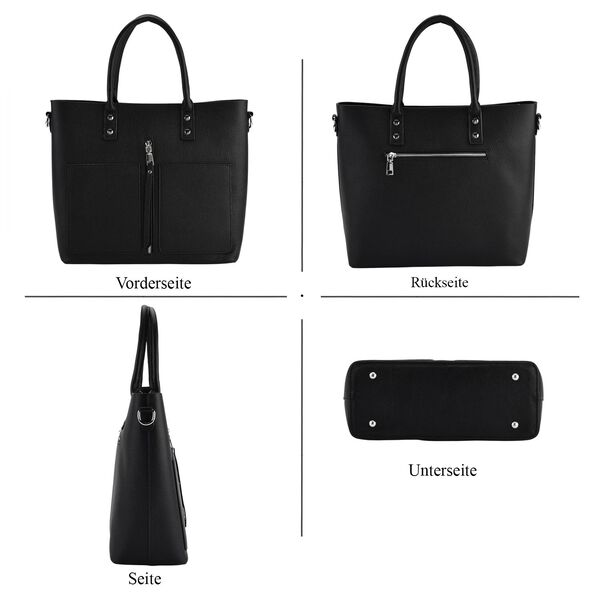 Echtleder Crossbody Tasche, mehrere Fächer, Reißverschluss vorne, 31 x 12.5 x 29 cm, Schwarz image number 5