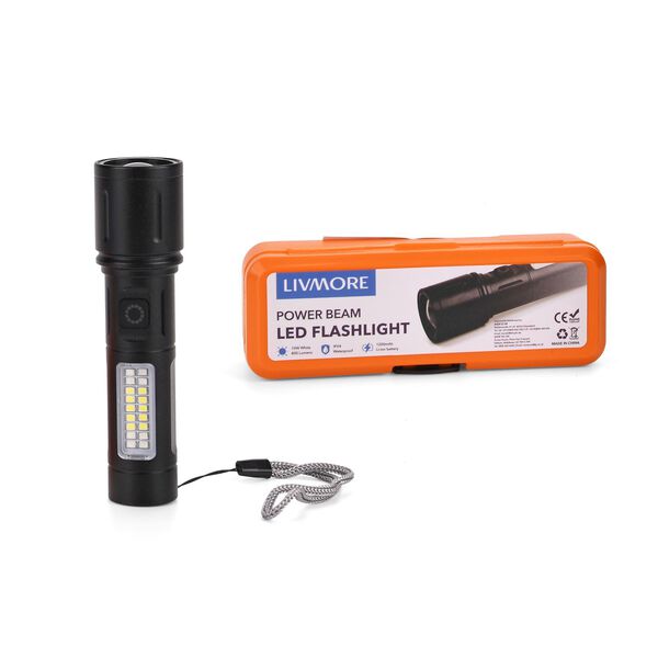 LIVMORE 6 in 1 LED-Taschenlampen aus Metall mit SOS Funktion, wiederaufladbar, 14x3,5 cm, Schwarz image number 6