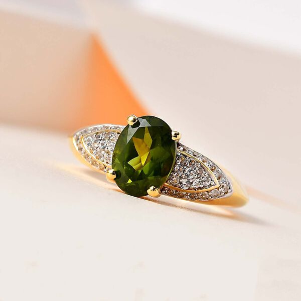 AAA Vesuvianit, Weißer Zirkon Ring, 925 Silber Gelbgold Vermeil, (Größe 18.00), ca. 2.42 ct image number 2