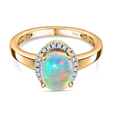 Natürlicher, äthiopischer Welo Opal und Diamant-Ring - 1,23 ct.
