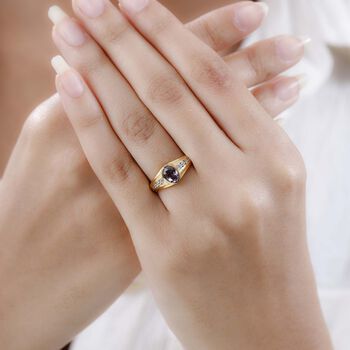 AA Nat&uuml;rlicher Tansanischer Lavendel-Spinell, Wei&szlig;er Zirkon Ring, 925 Silber Gelbgold Vermeil (Gr&ouml;&szlig;e 20.00) ca. 1.03 ct