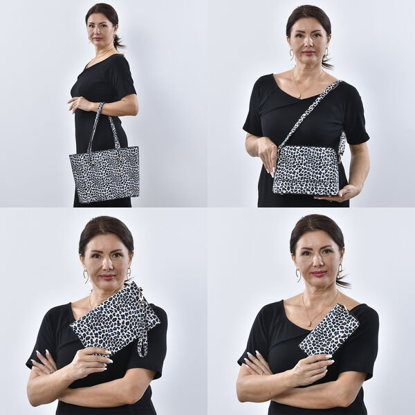 Passage - 4er-Set, Handtasche, Crossbody Tasche, Clutch und Brieftasche mit weissem Leoparden Muster image number 2