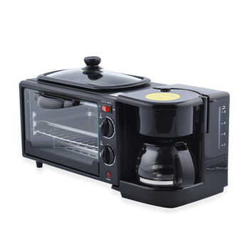 HOMESMART - 3 in 1 Fr&uuml;hst&uuml;cks-Maschine mit Backofen 9L, Bratpfanne und Kaffeemaschine 600ml, Gr&ouml;&szlig;e 38,7x33,2x32 cm, Schwarz