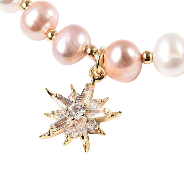 Mehrfarbiges S&uuml;&szlig;wasserzuchtperlen-Armband mit Sternen-Charm, ca. 19 cm lang, Messing image number 4