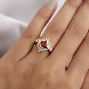 Mexikanischer Kirschfeuer-Opal und Zirkon Ring 925 Silber Gelbgold Vermeil  ca. 1,07 ct