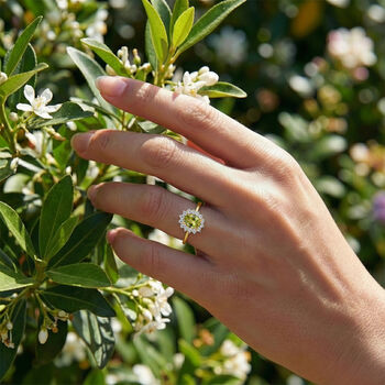 Peridot, Wei&szlig;er Zirkon Ring 925 Silber 585 Vergoldet (Gr&ouml;&szlig;e 15.75) ca. 1,32 ct