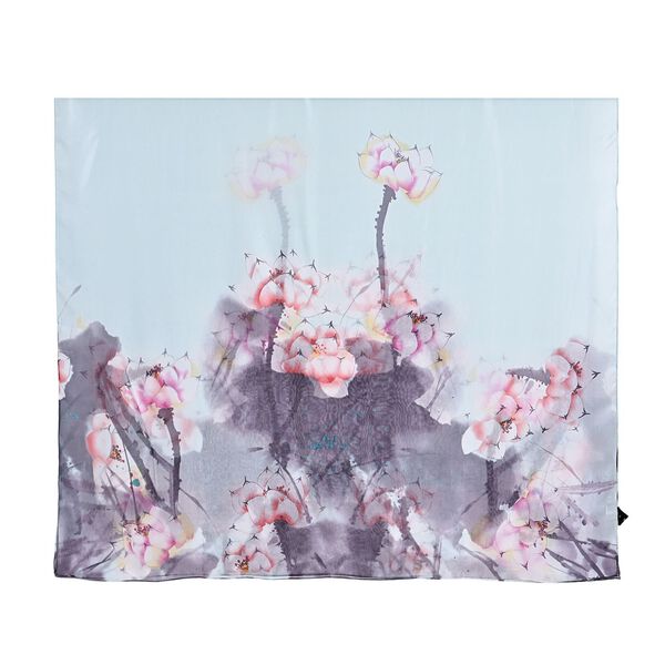  LA MAREY signature 100% silk scarf110*195cmweight:40gcolor:light blue with floral patternsMaterial:100% Mulberry silk image number 6