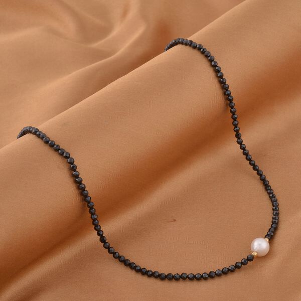 Edison Perle, schwarzer Spinell, Halskette, ca. 45 cm, Edelstahl, IP-Gelbbeschichtung, ca. 49,00 ct image number 2
