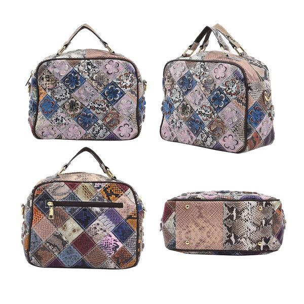 Chaos by Elsie: Patchwork Crossbody Tasche aus 100% echtem Leder mit RFID Schutz, Gr&ouml;&szlig;e 26x12x22 cm, blau image number 4