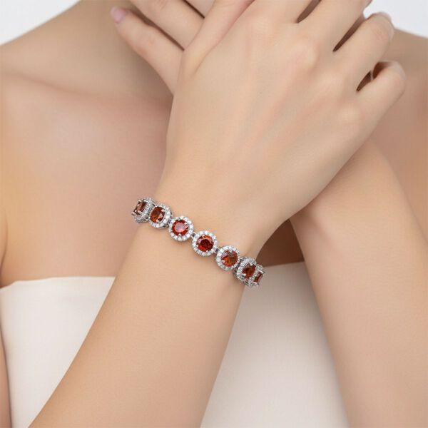 Granatrotes und wei&szlig;es Zirkonia 19cm Armband image number 3
