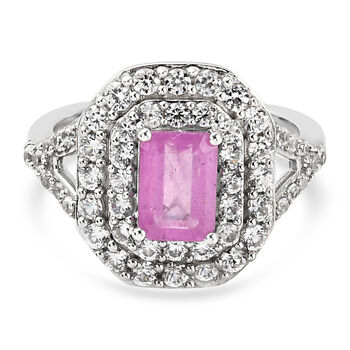Fissure gef&uuml;llt rosa Saphir und Zirkon Halo Ring 925 Silber platiniert (Gr&ouml;&szlig;e 16.00) ca. 2,97 ct