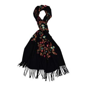 Bestickter Schal mit Paisley und Floralem Stickerei, 70 x 180 cm, Schwarz