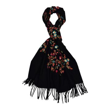 Bestickter Schal mit Paisley und Floralem Stickerei, 70 x 180 cm, Schwarz