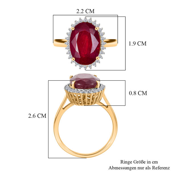 LUXURIANT - AA Niassa Rubin, Lab Grown Diamant Ring 925 Silber 750 Gelbgold Vermeil (Gr&ouml;&szlig;e 20.00) ca. 8.95 ct image number 6
