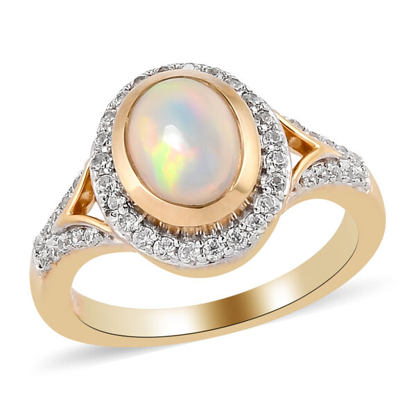 Natürlicher Äthiopischer Opal und Zirkon Ring 925 Silber vergoldet  ca. 1,34 ct image number 4