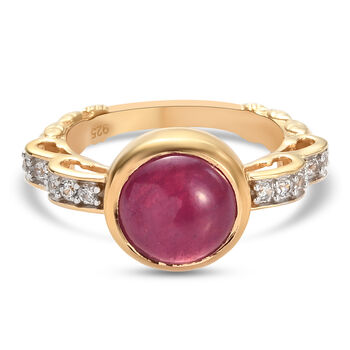 Afrikanischer Rubin (Fissure gef&uuml;llt) und Zirkon Ring 925 Silber vergoldet (Gr&ouml;&szlig;e 16.00) ca. 4,55 ct