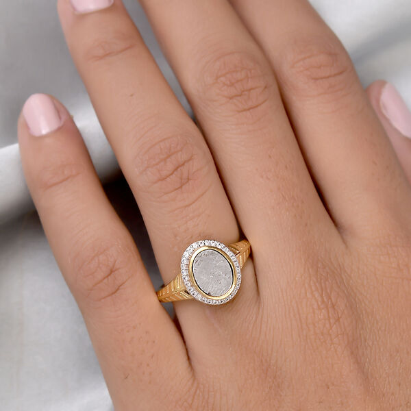 Meteorit und Zirkon Ring 925 Silber vergoldet  ca. 4,80 ct image number 3