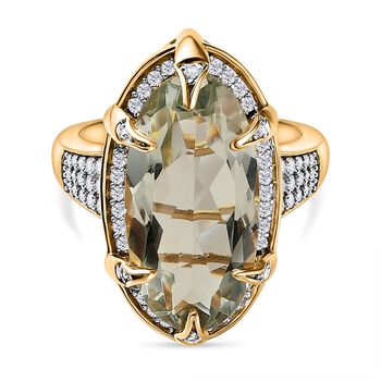 Prasiolith, Wei&szlig;er Zirkon Ring, 925 Silber vergoldet, (Gr&ouml;&szlig;e 17.00), ca. 9.93 ct