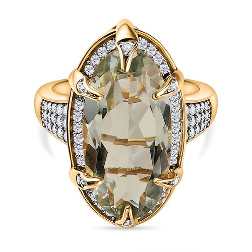 Prasiolith, Weißer Zirkon Ring, 925 Silber vergoldet, (Größe 17.00), ca. 9.93 ct image number 0