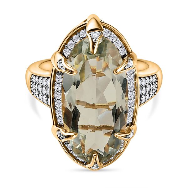 Prasiolith, Weißer Zirkon Ring, 925 Silber vergoldet, (Größe 17.00), ca. 9.93 ct image number 0