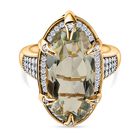 Prasiolith, Weißer Zirkon Ring, 925 Silber vergoldet, (Größe 17.00), ca. 9.93 ct