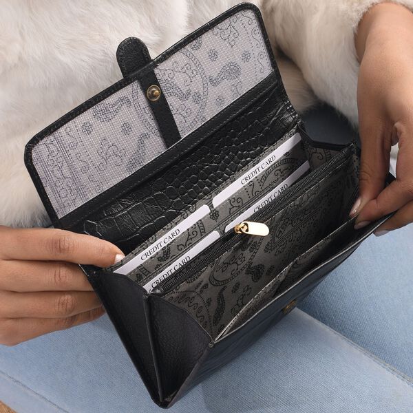 Echtleder Portemonnaie mit Krokopr&auml;gung und RFID-Schutz, 19,5x11,45 cm, schwarz image number 5