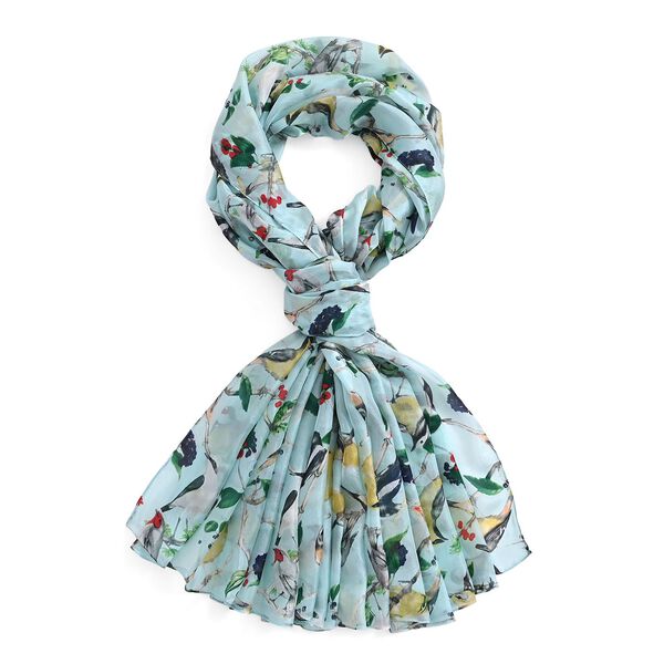  LA MAREY signature 100% silk scarf110*195cmweight:40gcolor:light blue with Bird patternMaterial:100% Mulberry silk image number 5