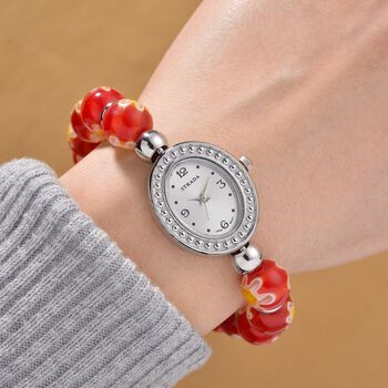 STRADA flexible rote Armbanduhr im Murano-Stil, Japanisches Uhrwerk