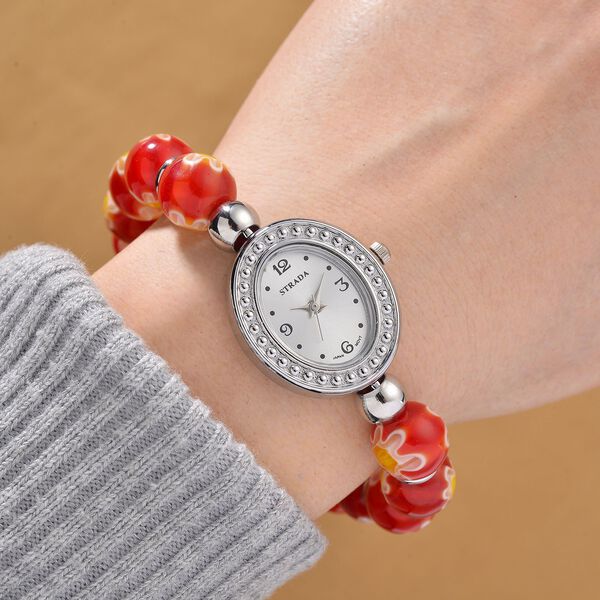 STRADA flexible rote Armbanduhr im Murano-Stil, Japanisches Uhrwerk image number 2