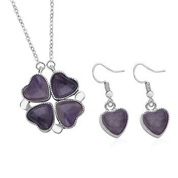 2er-Set - Vielseitiger Amerikanische Amethyst Magnet-Anh&auml;nger mit Kristall-R&uuml;ckseite, als Halskette oder Anh&auml;nger tragbar, und Ohrringe