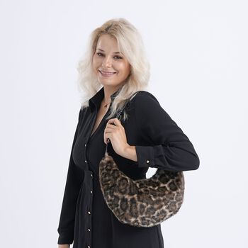 Leopardenmuster-Hobo-Tasche, 30x20 cm, Braun-Beige