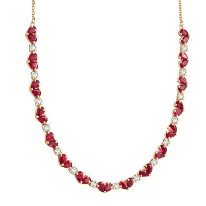 D'Joy - Ewige Verbundenheit Afrikanischer Rubin (Fissure gef&uuml;llt), Wei&szlig;er Zirkon Halskette ca. 45 cm 925 Silber 750 Gelbgold Vermeil ca. 13.06 ct