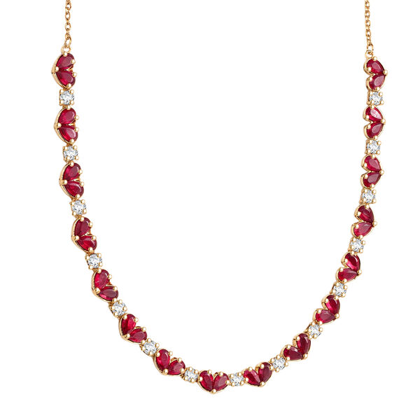 D'Joy - Ewige Verbundenheit Afrikanischer Rubin (Fissure gef&uuml;llt), Wei&szlig;er Zirkon Halskette ca. 45 cm 925 Silber 750 Gelbgold Vermeil ca. 13.06 ct