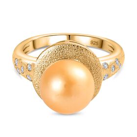 AA goldener Südseeperlen- und Moissanit-Ring - 7,95 ct.