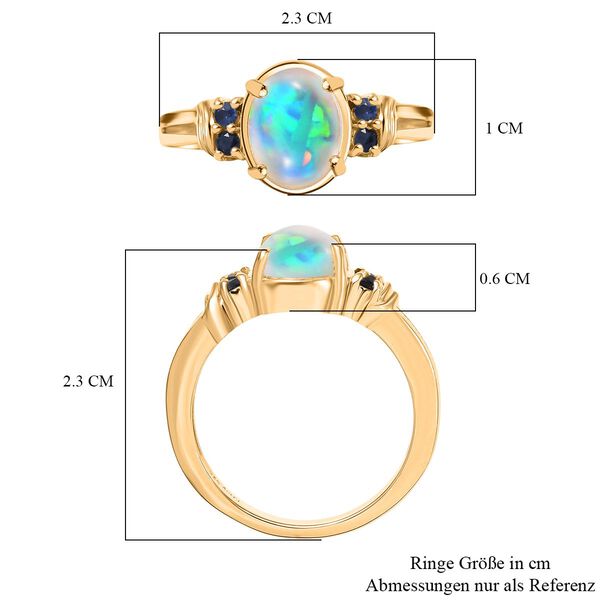 D'Joy AA Natürlicher, äthiopischer Welo Opal, Blauer Saphir Ring 925 Silber vergoldet (Größe 18.00) ca. 1,38 ct image number 7