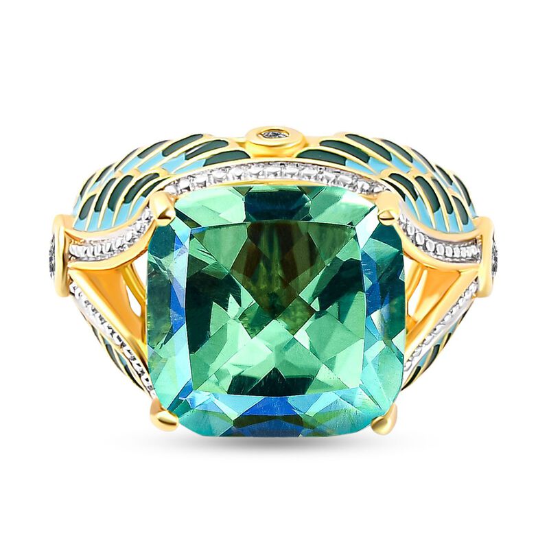 GP Art Déco Kollektion - Pfau Triplett Quarz, grüner Saphir und Kanchanaburi blauer Saphir emaillierter Ring in Silber image number 0
