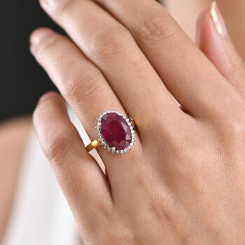 LUXURIANT - AA Niassa Rubin, Lab Grown Diamant Ring 925 Silber 750 Gelbgold Vermeil (Gr&ouml;&szlig;e 17.00) ca. 8,95 ct