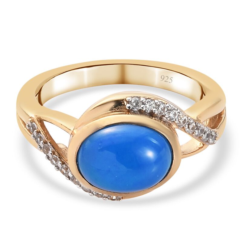 Miami Blau Welo Opal und Zirkon Ring 925 Silber 585 Gelb Vergoldet image number 0