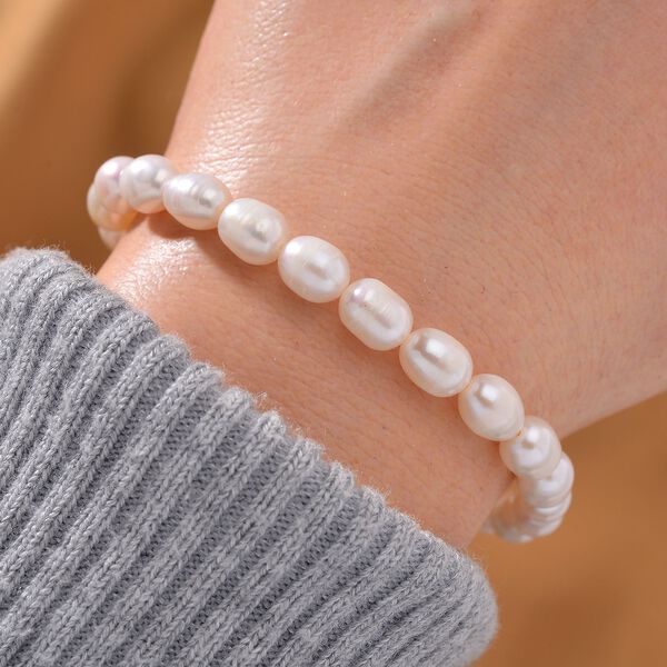 Wei&szlig;es S&uuml;&szlig;wasser Perle Armband, Flexibel image number 1