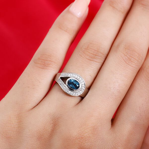 London Blau Topas und Zirkon Halo Ring 925 Silber Platin-Überzug image number 3