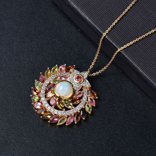 D’joy AA Natürlicher, äthiopischer Welo Opal, Mehrfarbig-Turmalin Schmuckset 925 Silber 750 Gelbgold Vermeil ca. 5,54 ct. image number 1