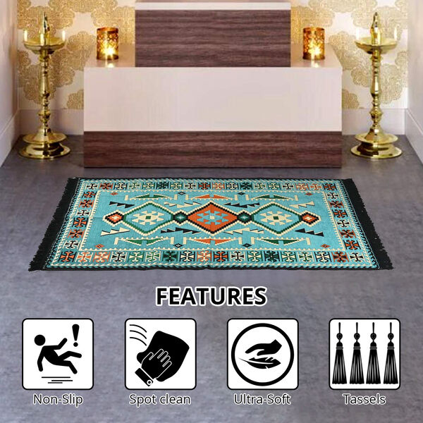 Jacquard gewebter Teppich mit Quasten, Gr&ouml;&szlig;e 180x120 cm, T&uuml;rkis image number 2