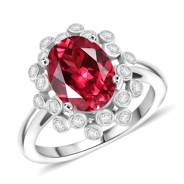 D'joy Lab Grown Padparadscha-Saphir, Wei&szlig;er Zirkon Ring 925 Silber rhodiniert (Gr&ouml;&szlig;e 19.00) ca. 4.02 ct image number 4