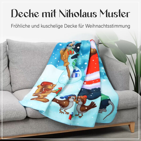 Superweiche Fleece Überwurf mit Schneemann und Weihnachtsmann Muster, Größe 130x170 cm, Mehrfarbig, Schneemann image number 7