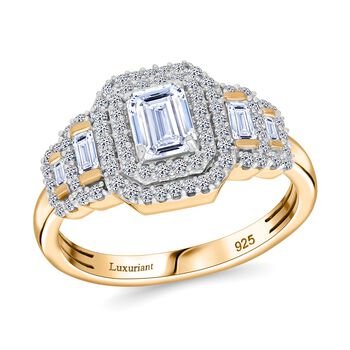 LUXURIANT SGL zertifizierter VS-EF Labor Diamant Ring, 925 Silber Gelbgold Vermeil - 1 ct.